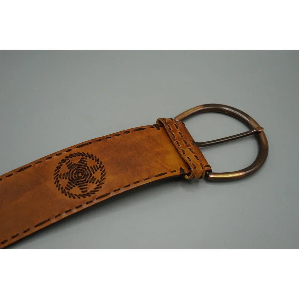 Max Studio Cognac Italian‎ Leather Wide Boho Whipstitch Belt Brown LP02229MS